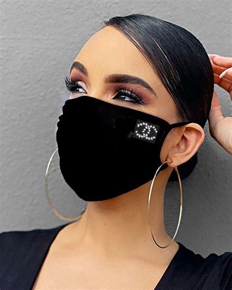 surgical chanel face mask|Chanel face mask with rhinestones.